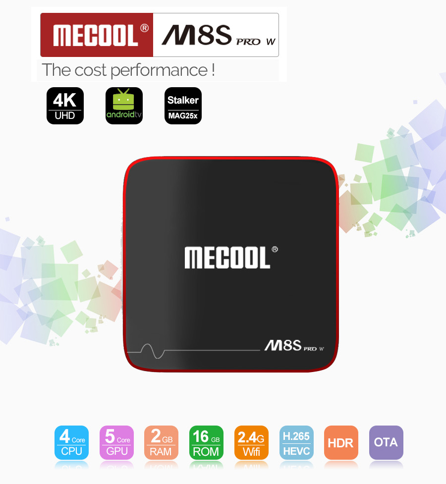 MECOOL M8S PRO W Android TV OS 2GB/16GB S905W 4K TV Box with Voice Control IPTV Support KODI 17.3 WIFI LAN H.265 HDR