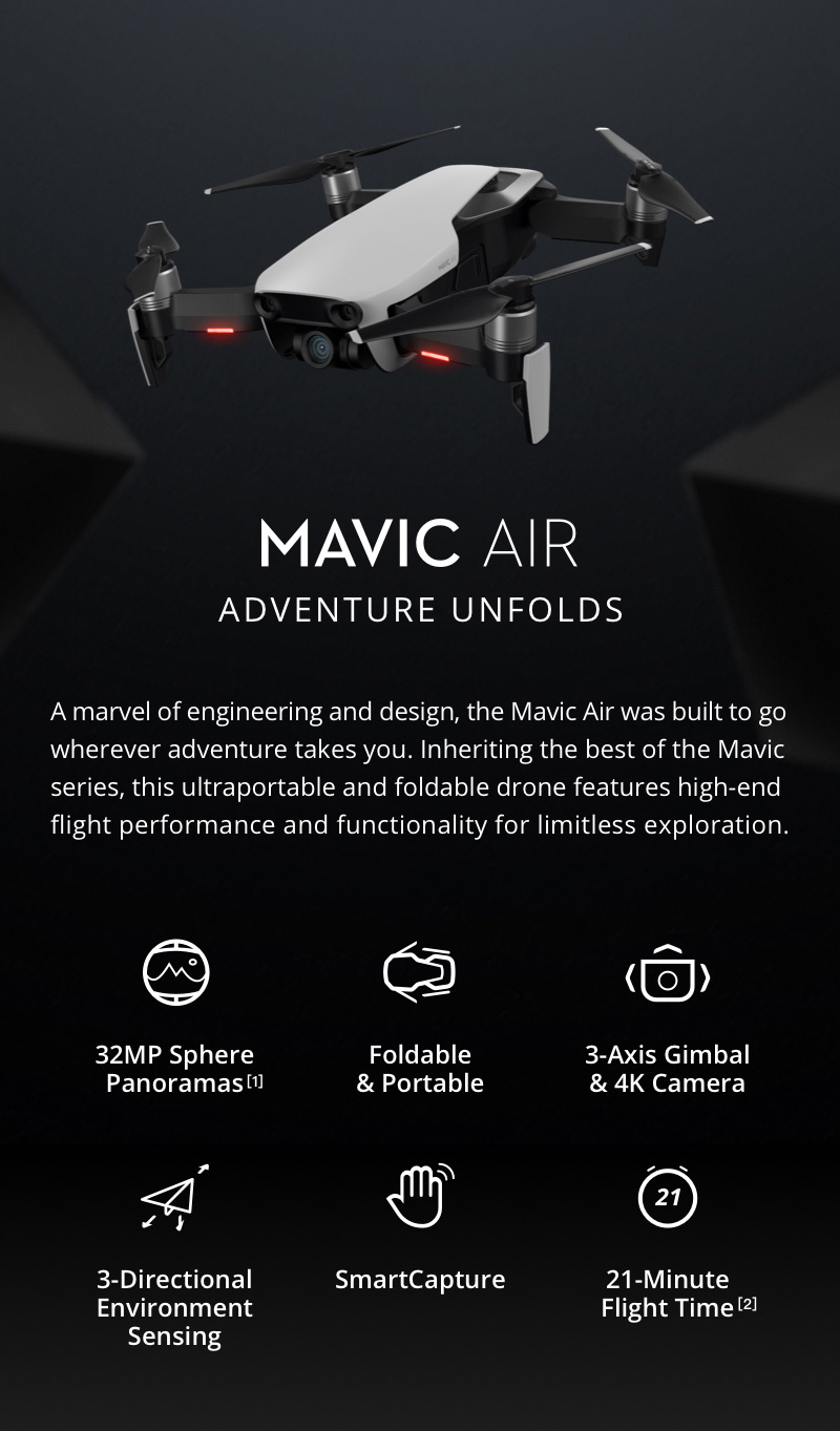 DJI Mavic Air 4K 3-Axis Gimbal Camera 32MP Sphere Panoramas Foldable RC Drone Fly More Combo - Onyx Black