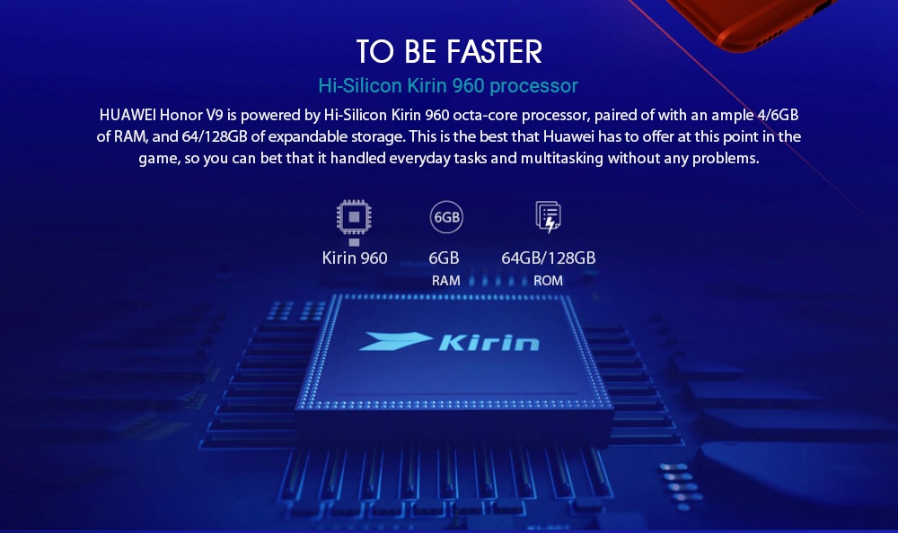 HUAWEI Honor V9 5.7 Inch Smartphone 2K Screen 12.0MP+12.0MP Dual Rear Cam 6GB 128GB Hisilicon Kirin 960 Octa Core Android 7.0 OTA NFC - Gold