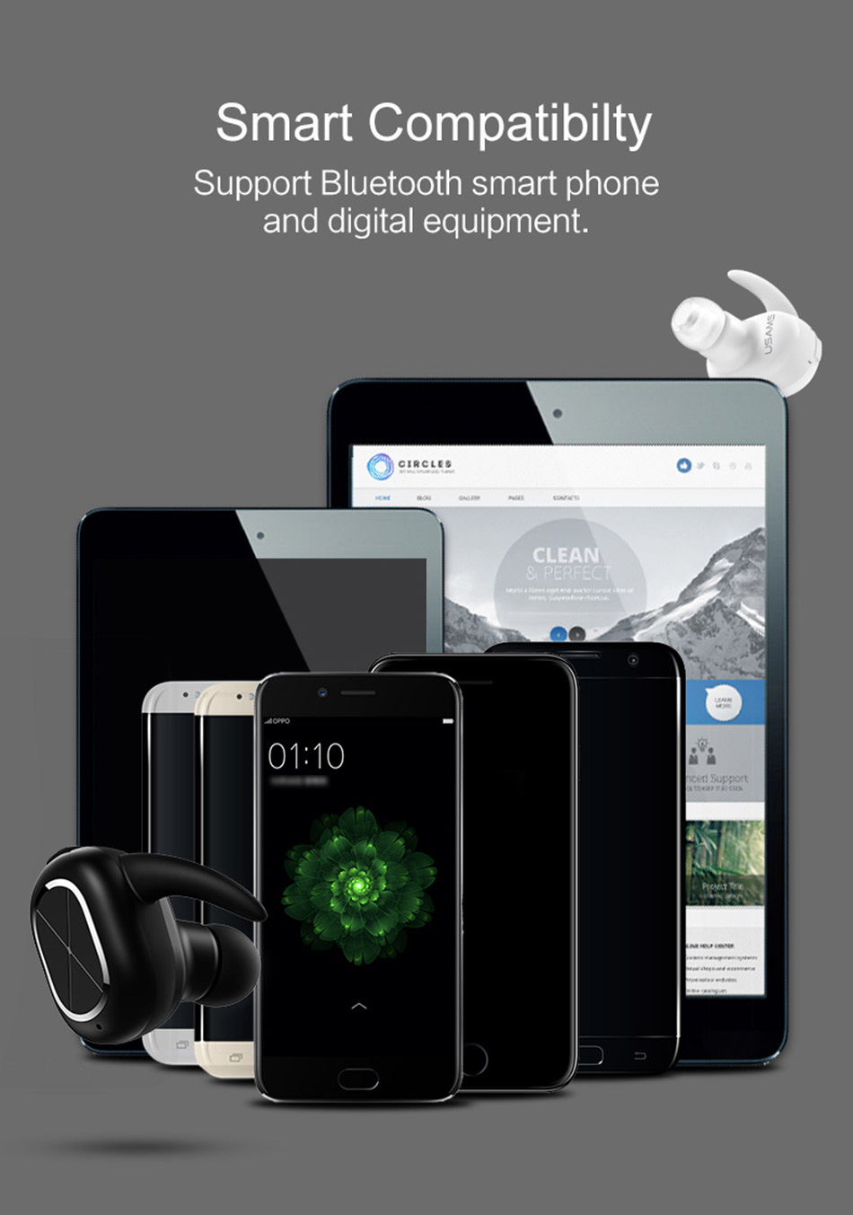 USAMS US-LS001 Wireless Bluetooth V4.1 In-ear Earphone with Mic 2in1 Smart Connect Noise Reduction - Black