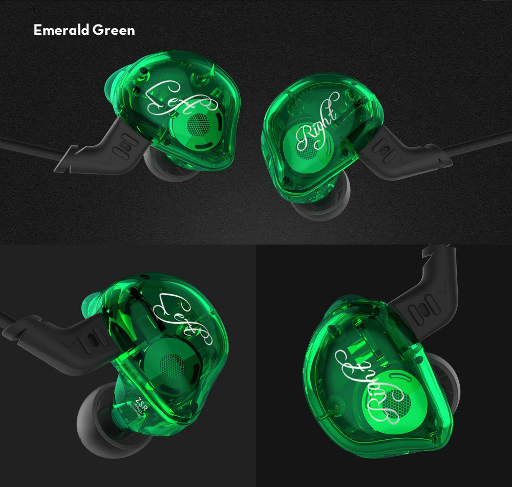 KZ ZSR Dynamic Hybrid Dual Driver HiFi Earphones with Mic - Green