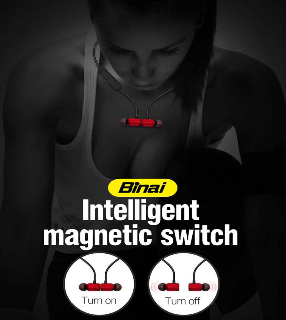 Binai A1 Wireless Bluetooth Headphones with Mic Smart Voice Magnetic Adsorption - Gray