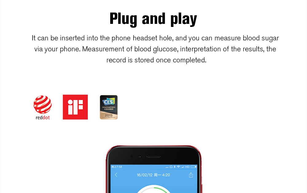 Xiaomi Mijia iHealth Smart Blood Glucose Meter work with APP Built-in Cypress Chipset Portable Blood Glucose Monitor -White