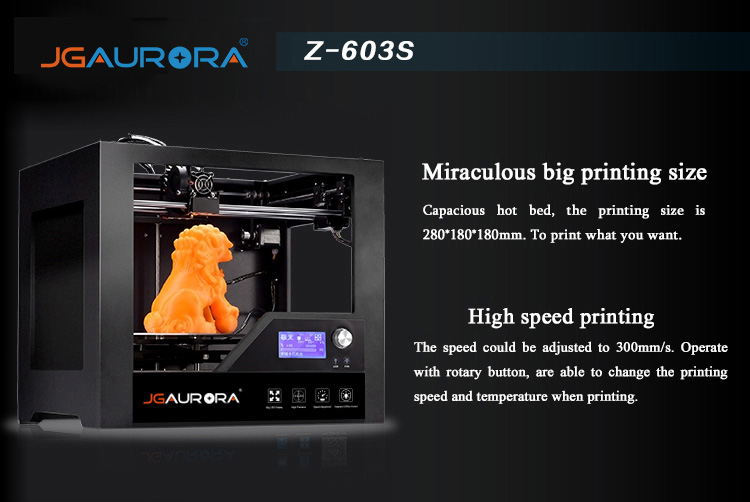 JGAURORA Z-603S 3D Printer Optimized Build Size 280x180x180mm with LCD Display - Black