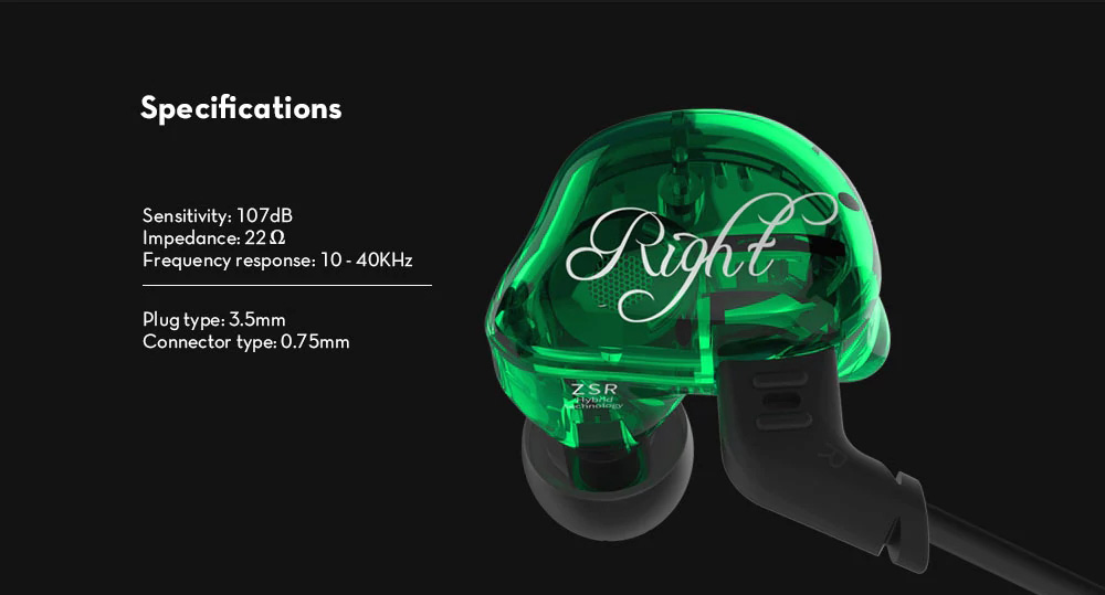 KZ ZSR Dynamic Hybrid Dual Driver HiFi Earphones with Mic - Green