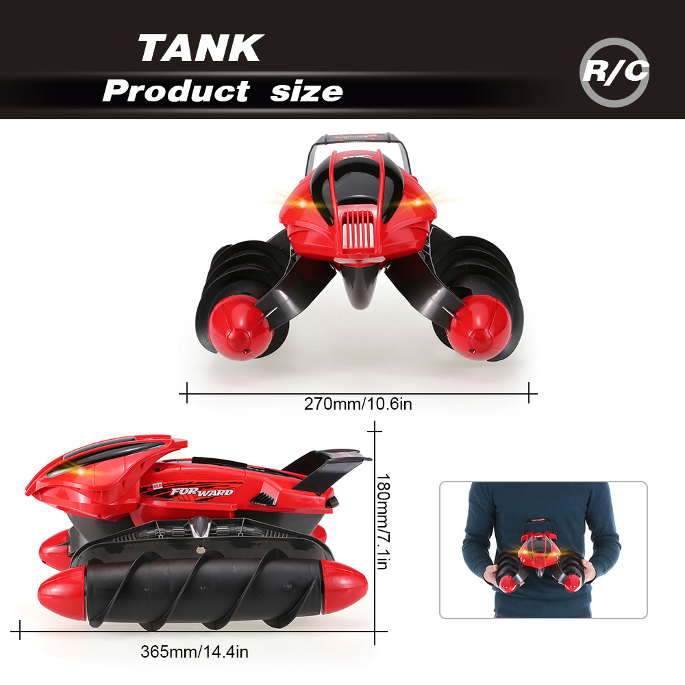 Flytec 989-393 2.4G 1:18 4CH RC Tank Amphibious Waterproof Stunt Toys with LED Light RTR - Green