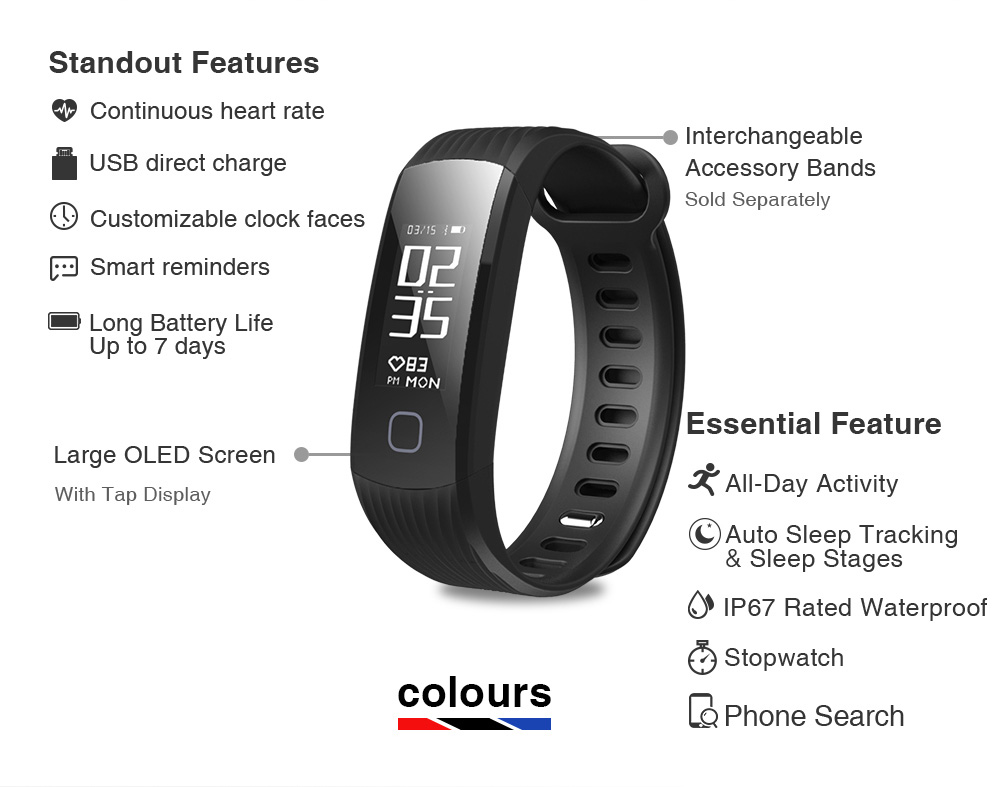 Makibes HR1 Smart Bracelet Nordic nRF52832 IP67 Water Resistant Bluetooth Heart Rate Monitor Compatible With IOS Android - Red