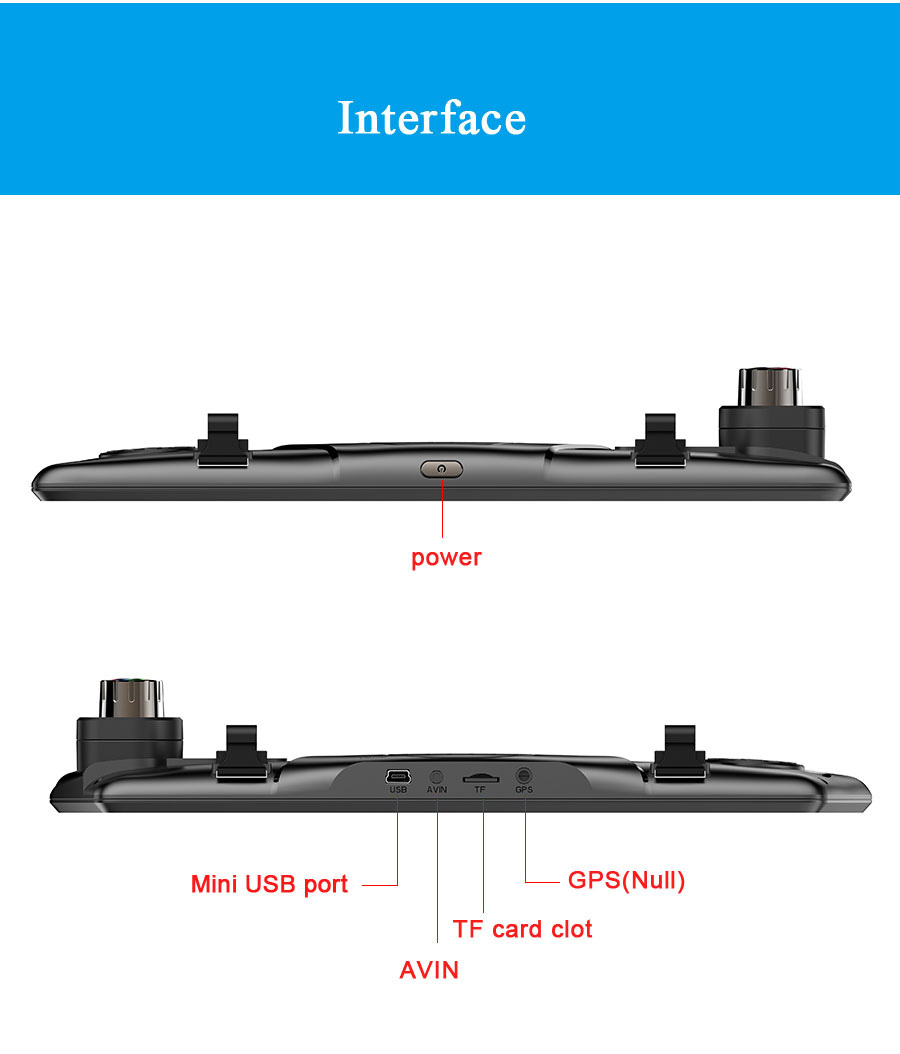 F900 10 Inch IPS Dash Camera Full HD 1080P With Dual Lens Recording 140 Degree Wide Angle - Black