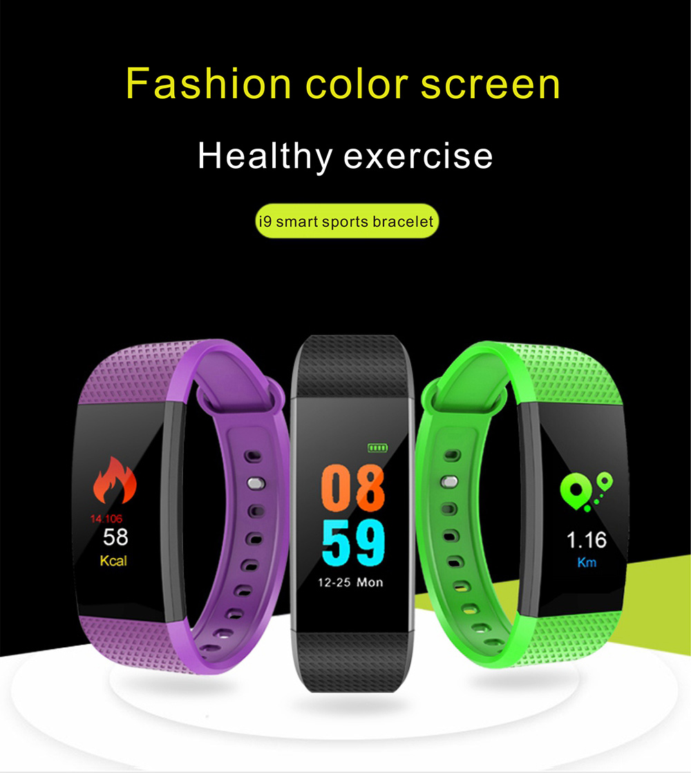 LYNWO I9 Smart Bracelet IPS 0.96 Inch Color Screen Blood Oxygen Blood Pressure Monitor IP67 Water Resistant Compatible With Android IOS - Black