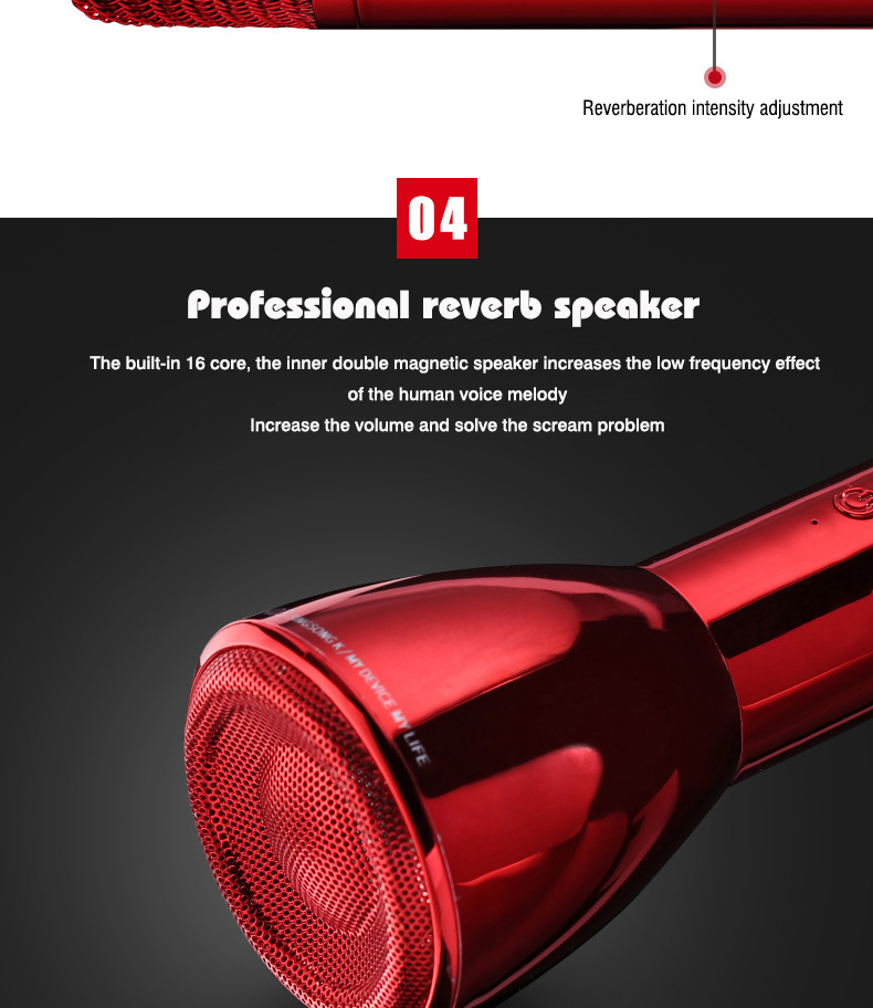 REMAX K03 Wireless Bluetooth Microphone Speaker Singing Record Song - Red