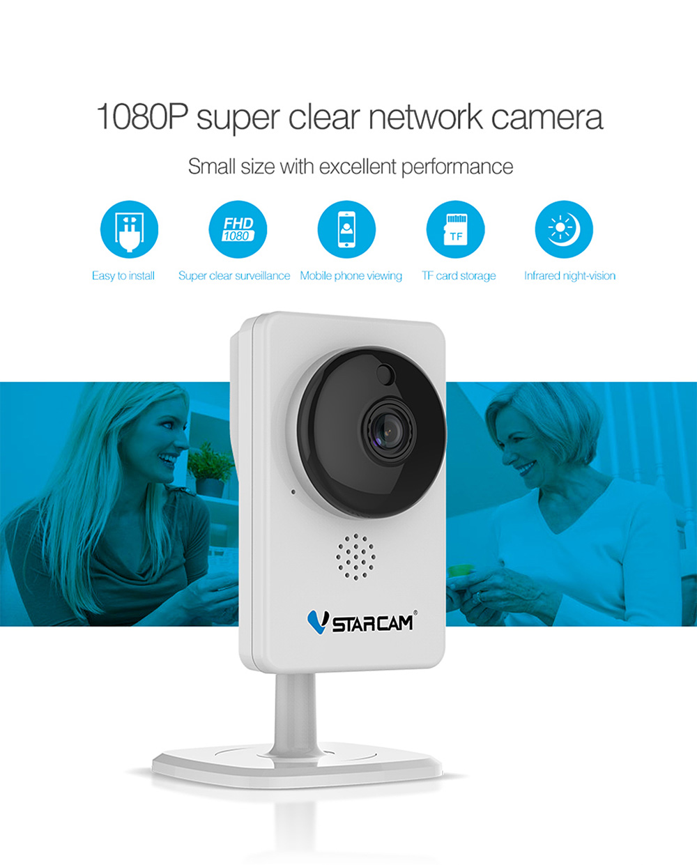 VStarcam C92S 1080P WiFi IP Camera Motion Dectection 2MP IR-CUT Infrared Night Vision Security Camera -White