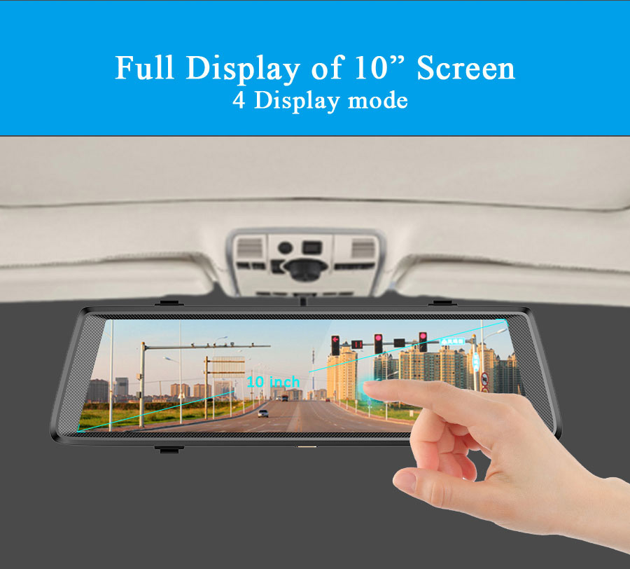 F900 10 Inch IPS Dash Camera Full HD 1080P With Dual Lens Recording 140 Degree Wide Angle - Black