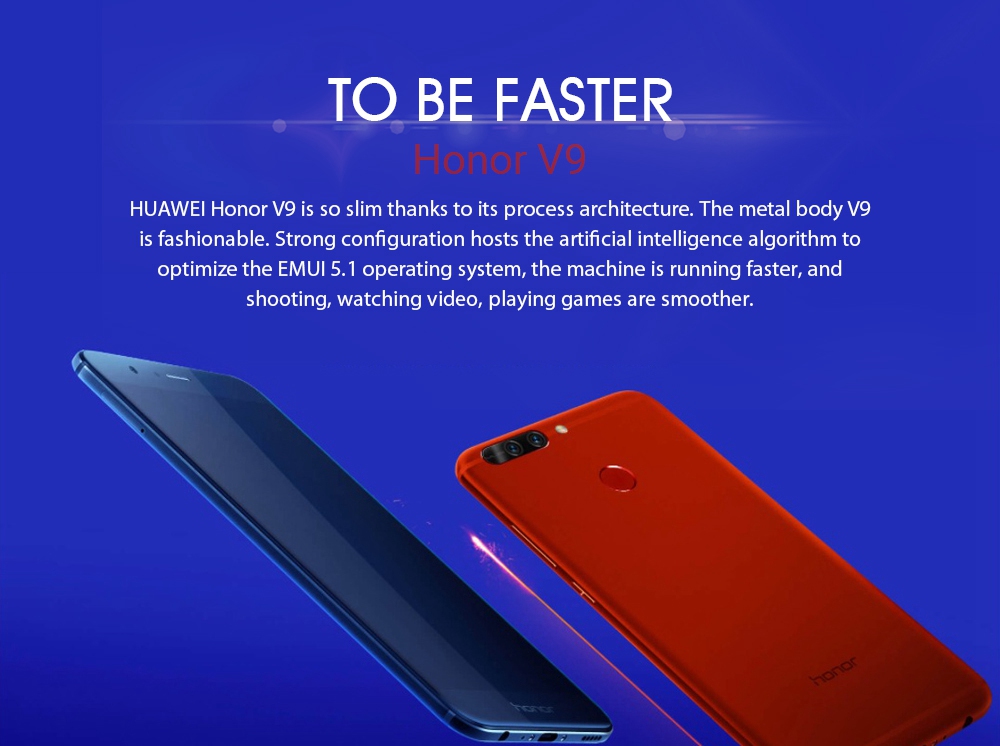 HUAWEI Honor V9 5.7 Inch Smartphone 2K Screen 12.0MP+12.0MP Dual Rear Cam 6GB 128GB Hisilicon Kirin 960 Octa Core Android 7.0 OTA NFC - Gold