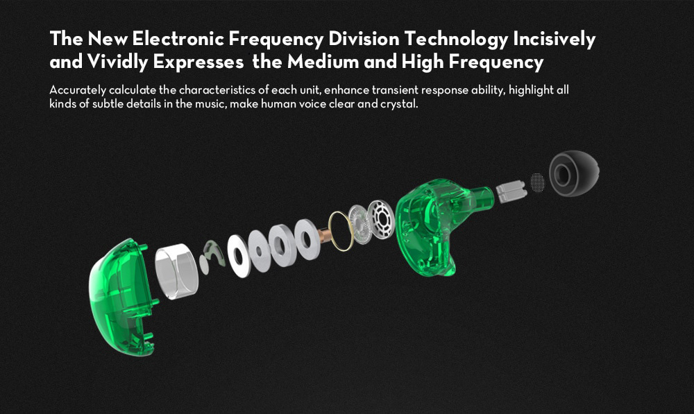 KZ ZSR Dynamic Hybrid Dual Driver HiFi Earphones with Mic - Green