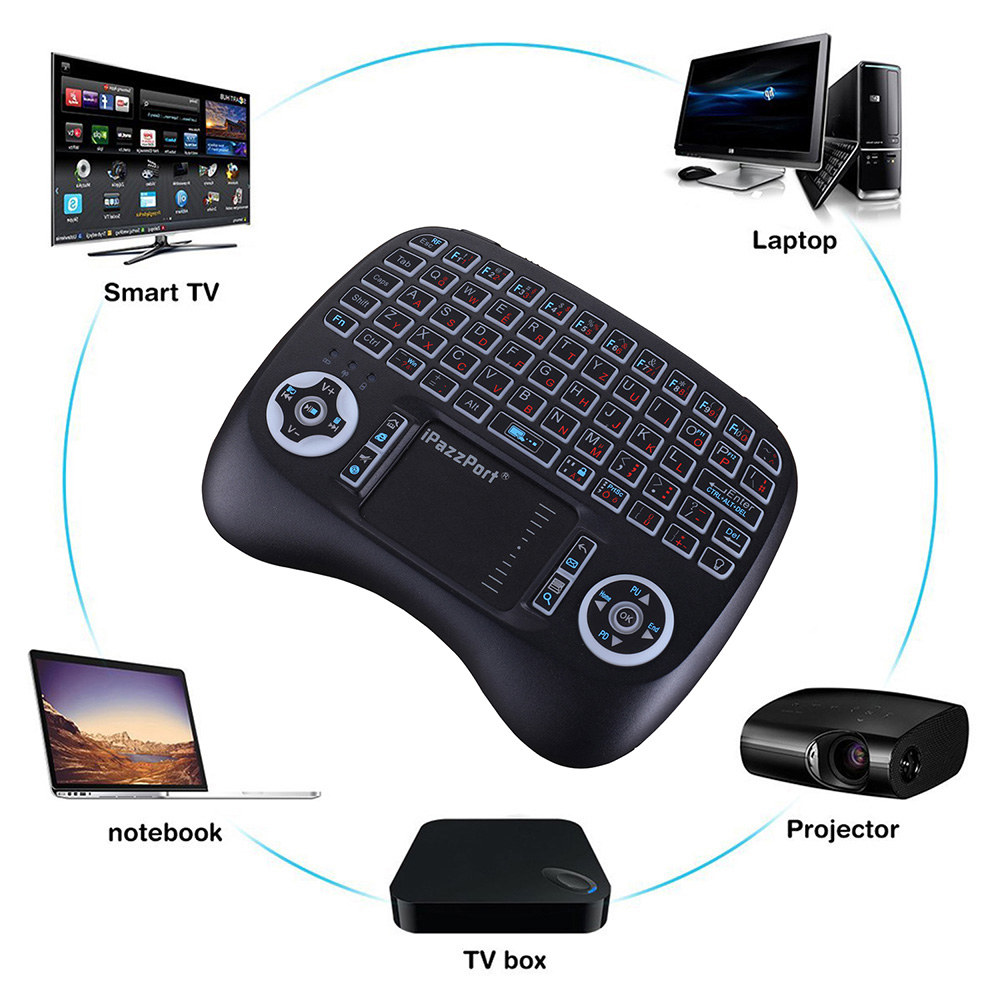 iPazzPort KP-810-21T-RGB 2.4G Wireless Keyboard German Version with RGB Backlight - Black