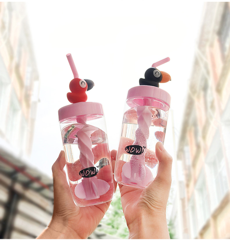 Big Mouse Straw Stirring Tumbler 400ML Cup Cute Design Mixer Drinking Tumbler Water Bottle -Blue