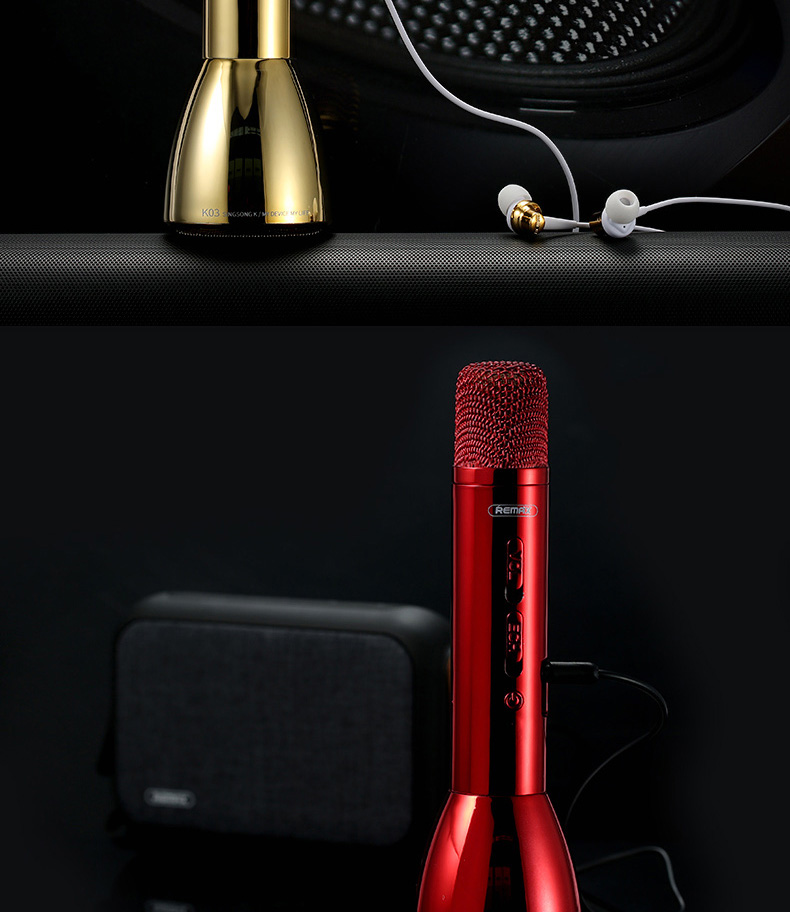 REMAX K03 Wireless Bluetooth Microphone Speaker Singing Record Song - Red