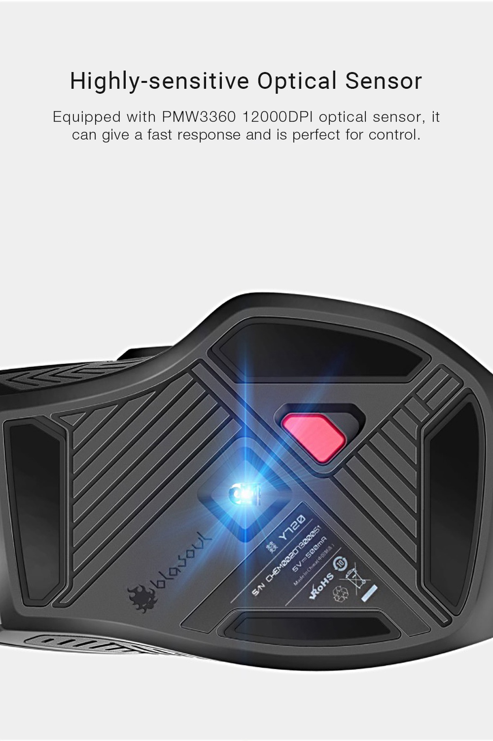 Xiaomi Mijia Blasoul Y720 Wired Gaming Mouse OMRON Switch RGB Backlights PMW3360 12000DPI - Black