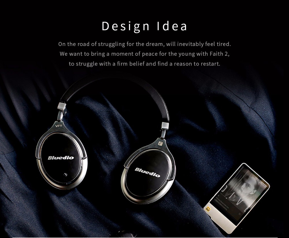Bluedio F2 Wireless Bluetooth Headphones with Mic Active Noise Cancelling - White