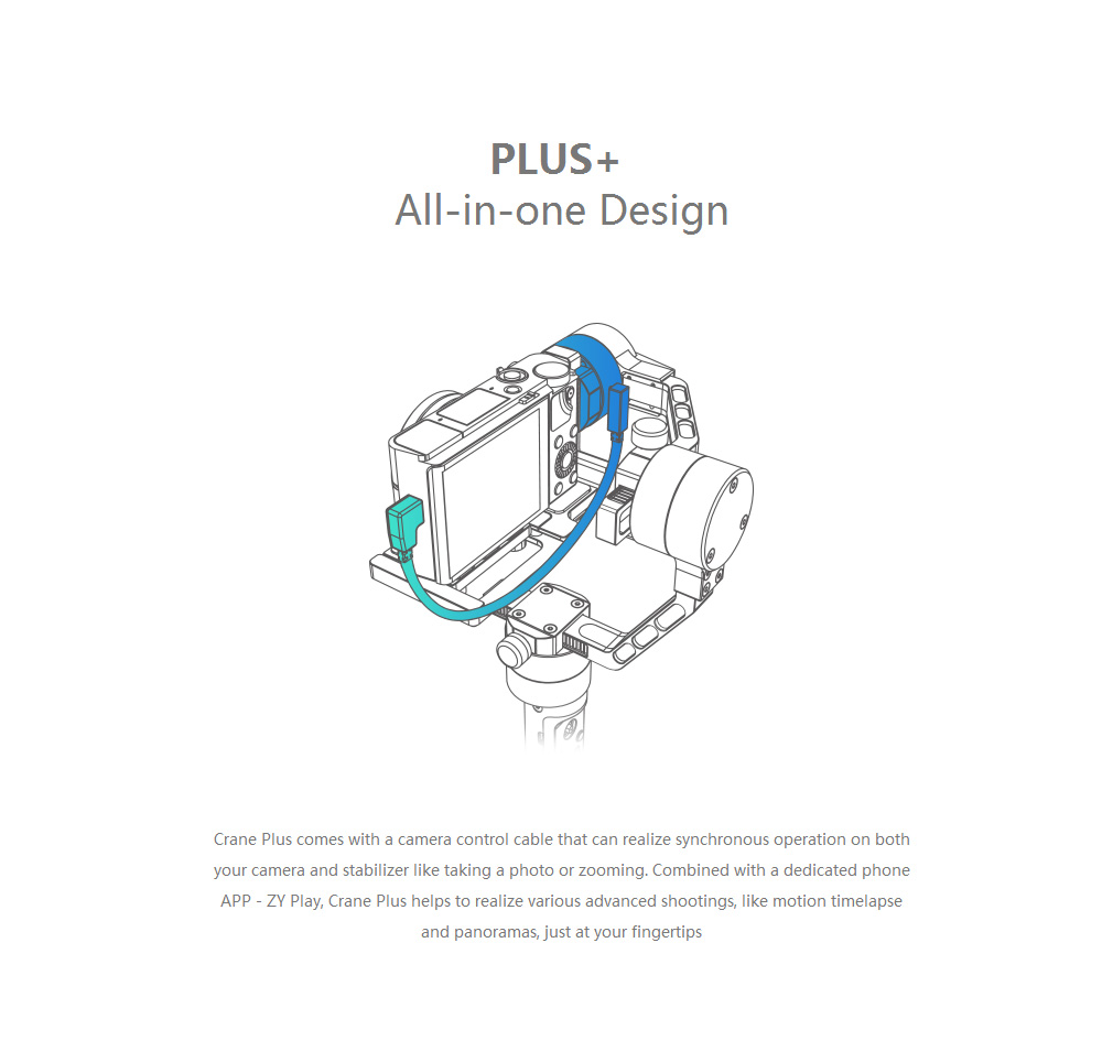Zhiyun Crane Plus 3-Axis Brushless Handheld Gimbal Stabilizer Max Payload 2.5KG for Smartphone Mirrorless DSLR Camera