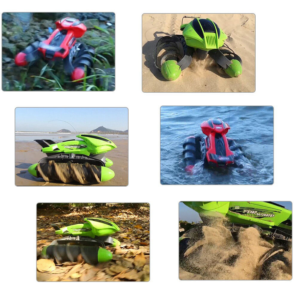 Flytec 989-393 2.4G 1:18 4CH RC Tank Amphibious Waterproof Stunt Toys with LED Light RTR - Green