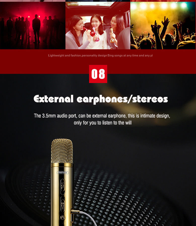 REMAX K03 Wireless Bluetooth Microphone Speaker Singing Record Song - Red
