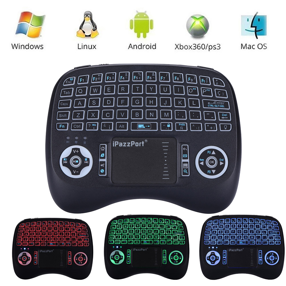 iPazzPort KP-810-21T-RGB 2.4G Wireless Keyboard Spanish Version with RGB Backlight - Black