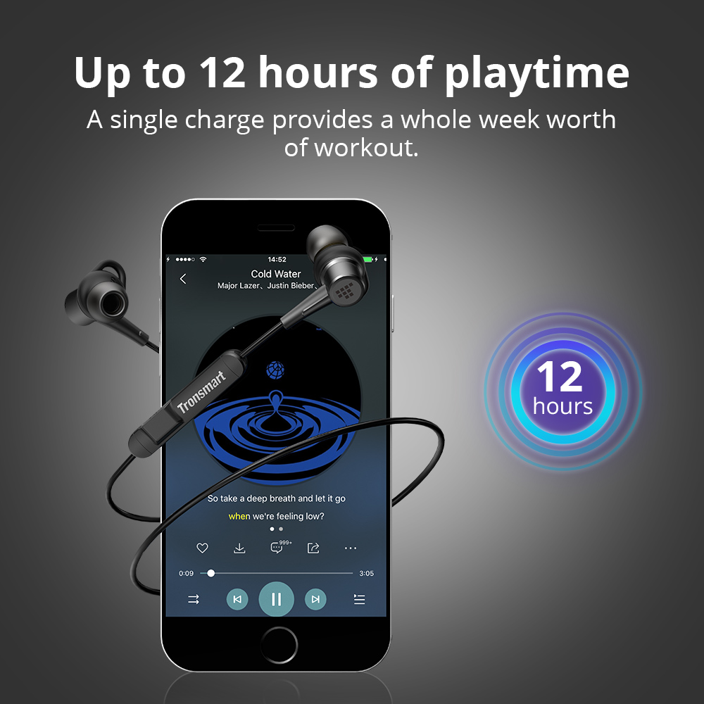 Tronsmart Encore Flair IP56 Water-Resistant Bluetooth Headphones with Bluetooth 4.1 & Microphone for iOS & Android Devices - Black