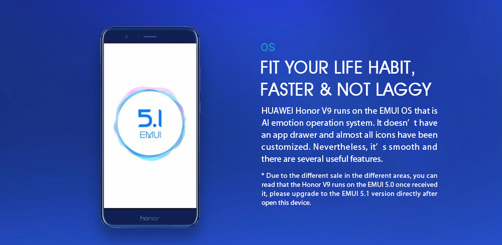 HUAWEI Honor V9 5.7 Inch Smartphone 2K Screen 12.0MP+12.0MP Dual Rear Cam 6GB 128GB Hisilicon Kirin 960 Octa Core Android 7.0 OTA NFC - Gold