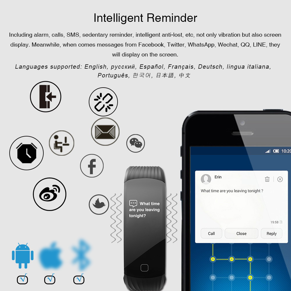 Makibes HR1 Smart Bracelet Nordic nRF52832 IP67 Water Resistant Bluetooth Heart Rate Monitor Compatible With IOS Android - Red
