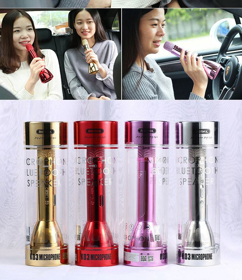 REMAX K03 Wireless Bluetooth Microphone Speaker Singing Record Song - Red