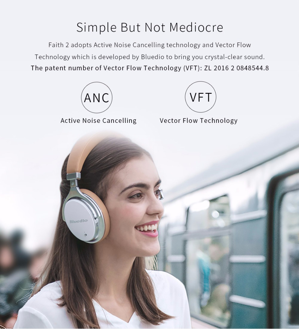 Bluedio F2 Wireless Bluetooth Headphones with Mic Active Noise Cancelling - White