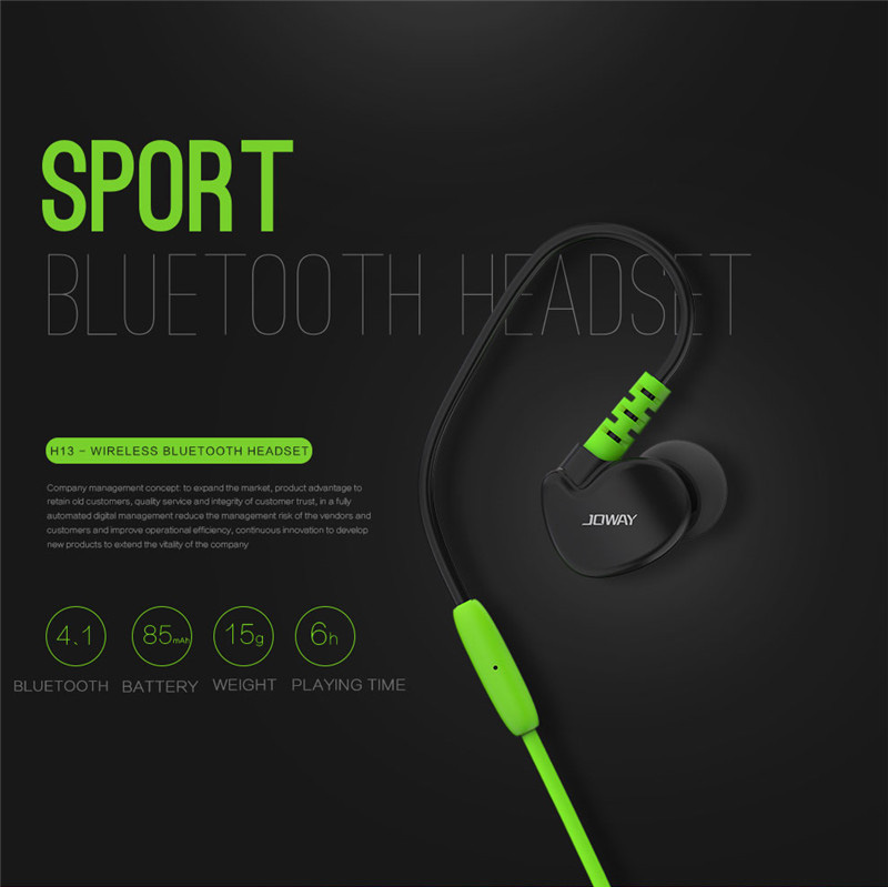Joway H13 Wireless Bluetooth 4.1 Stereo Headset with Mic Noise Reduction - Black