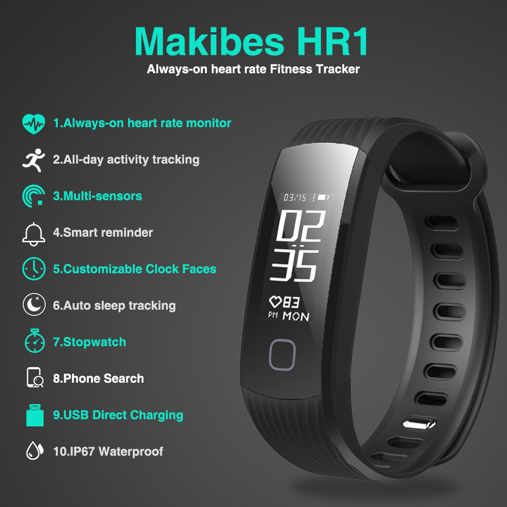 Makibes HR1 Smart Bracelet Nordic nRF52832 IP67 Water Resistant Bluetooth Heart Rate Monitor Compatible With IOS Android - Red
