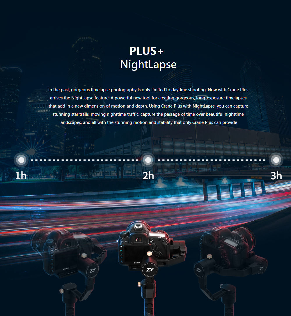 Zhiyun Crane Plus 3-Axis Brushless Handheld Gimbal Stabilizer Max Payload 2.5KG for Smartphone Mirrorless DSLR Camera