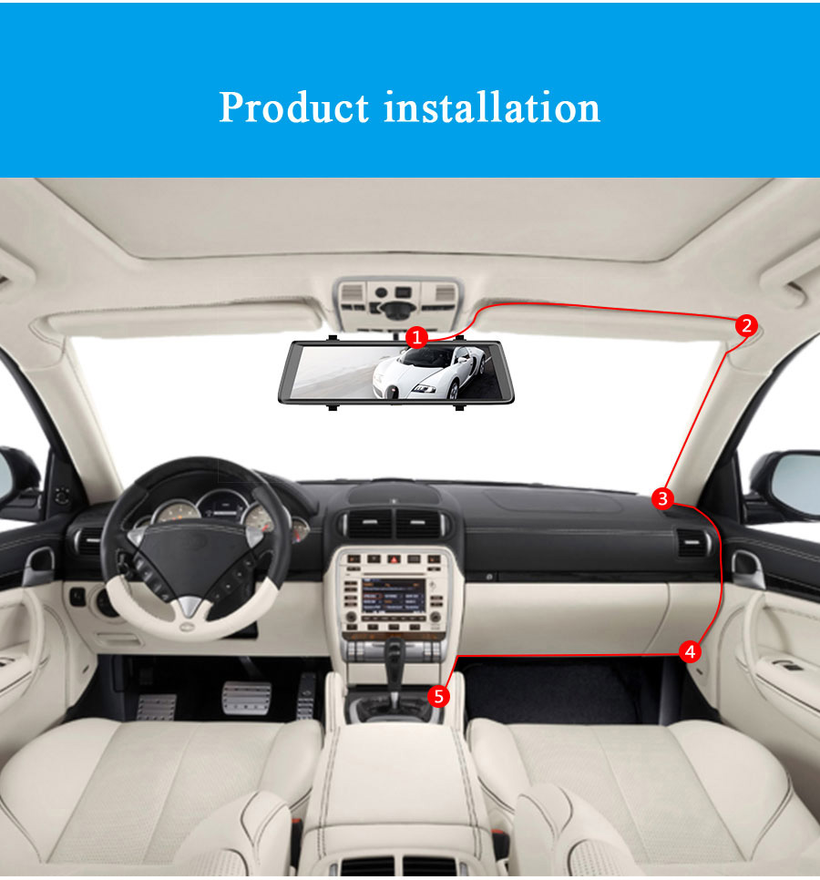 F900 10 Inch IPS Dash Camera Full HD 1080P With Dual Lens Recording 140 Degree Wide Angle - Black