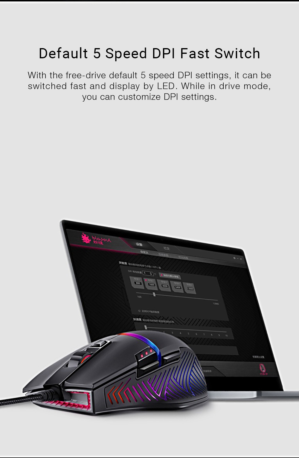 Xiaomi Mijia Blasoul Y720 Wired Gaming Mouse OMRON Switch RGB Backlights PMW3360 12000DPI - Black