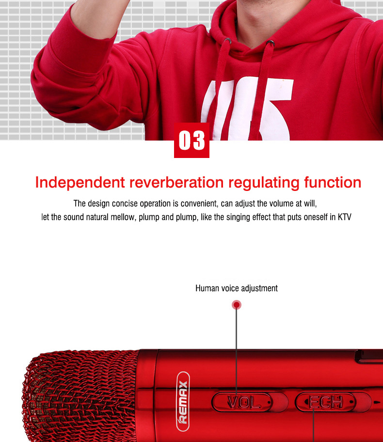 REMAX K03 Wireless Bluetooth Microphone Speaker Singing Record Song - Red