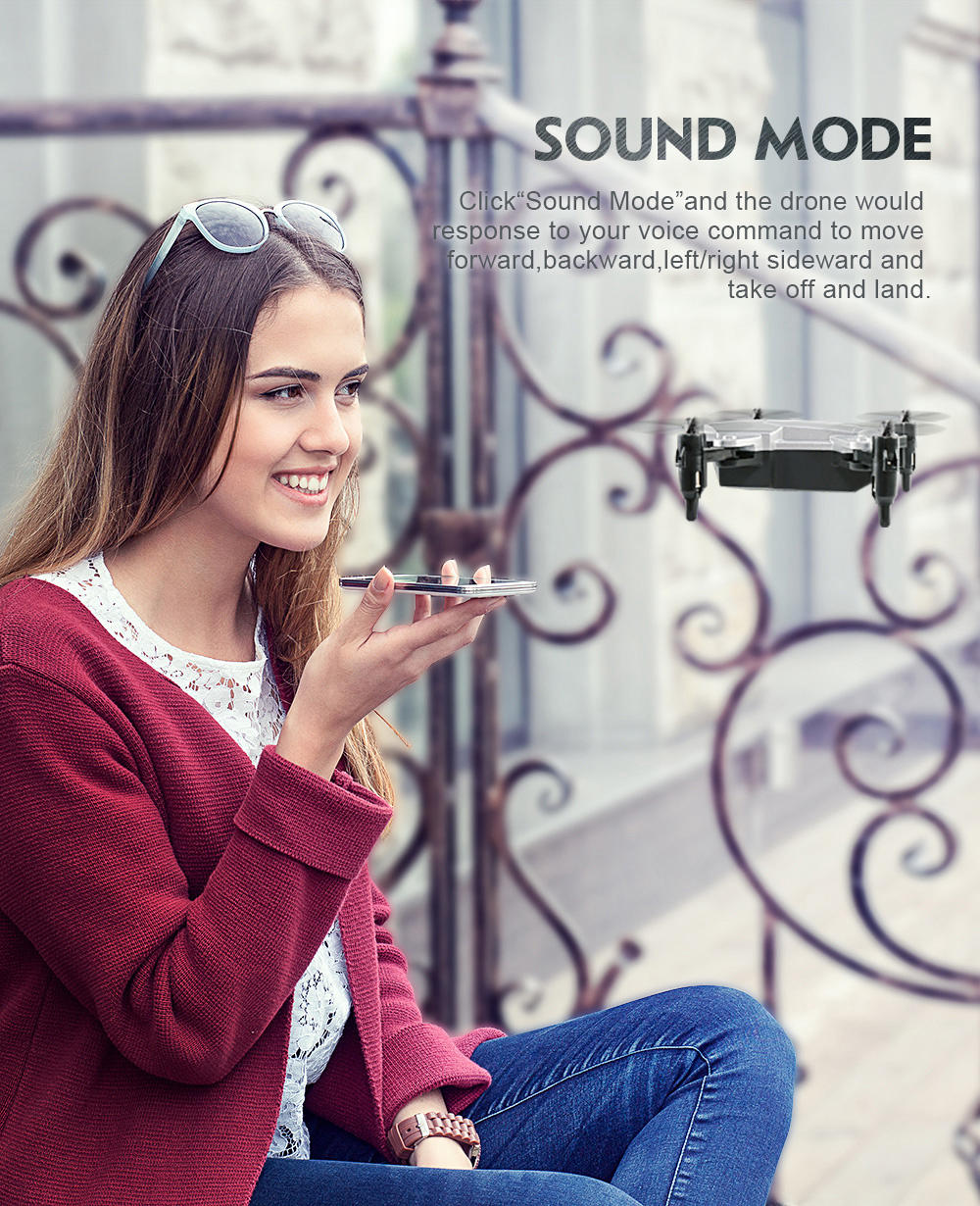 JJRC H54W E-FLY WIFI FPV Foldable Drone with 480P Camera Altitude Hold Mode RC Quadcopter BNF - Silver