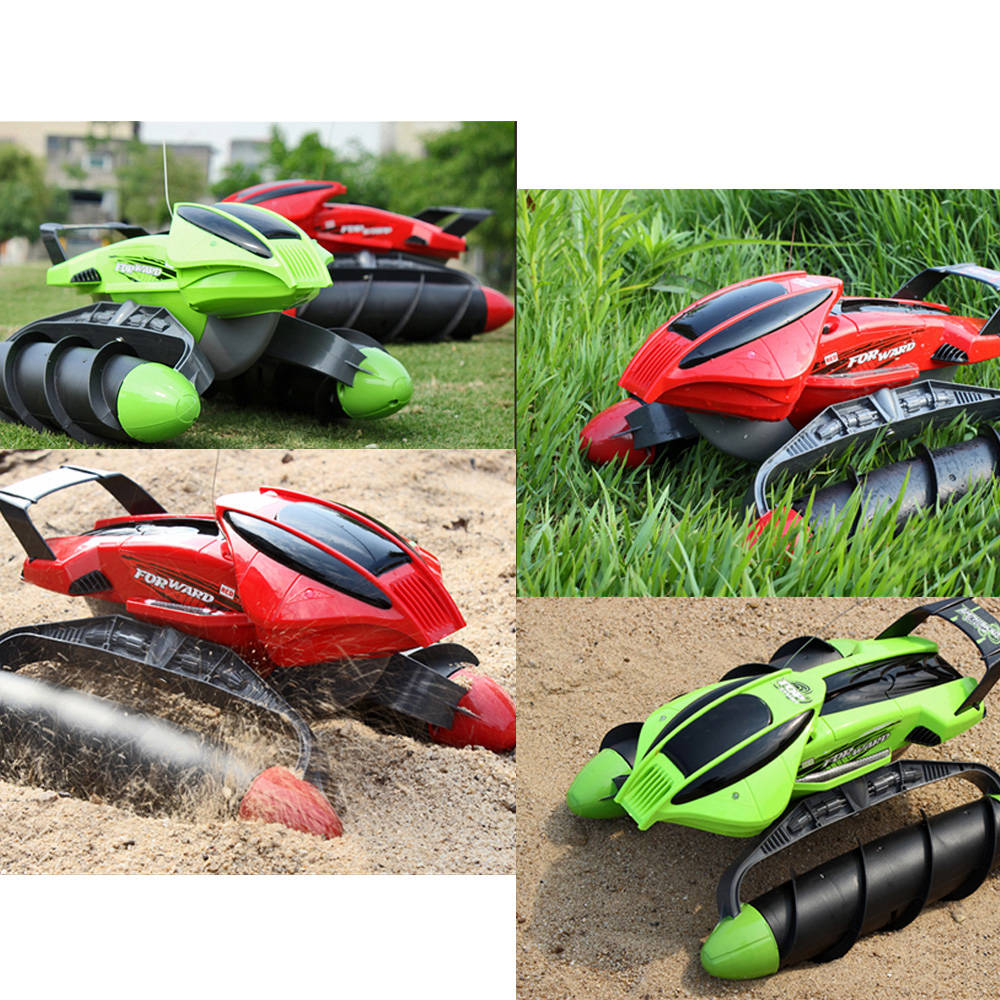 Flytec 989-393 2.4G 1:18 4CH RC Tank Amphibious Waterproof Stunt Toys with LED Light RTR - Green
