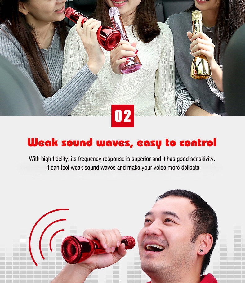 REMAX K03 Wireless Bluetooth Microphone Speaker Singing Record Song - Red
