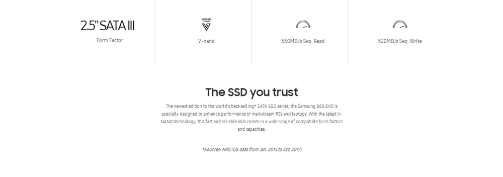 Original Samsung 860 EVO 1TGB SATA3 SSD 2.5 Inch Read 550MB/s - Black