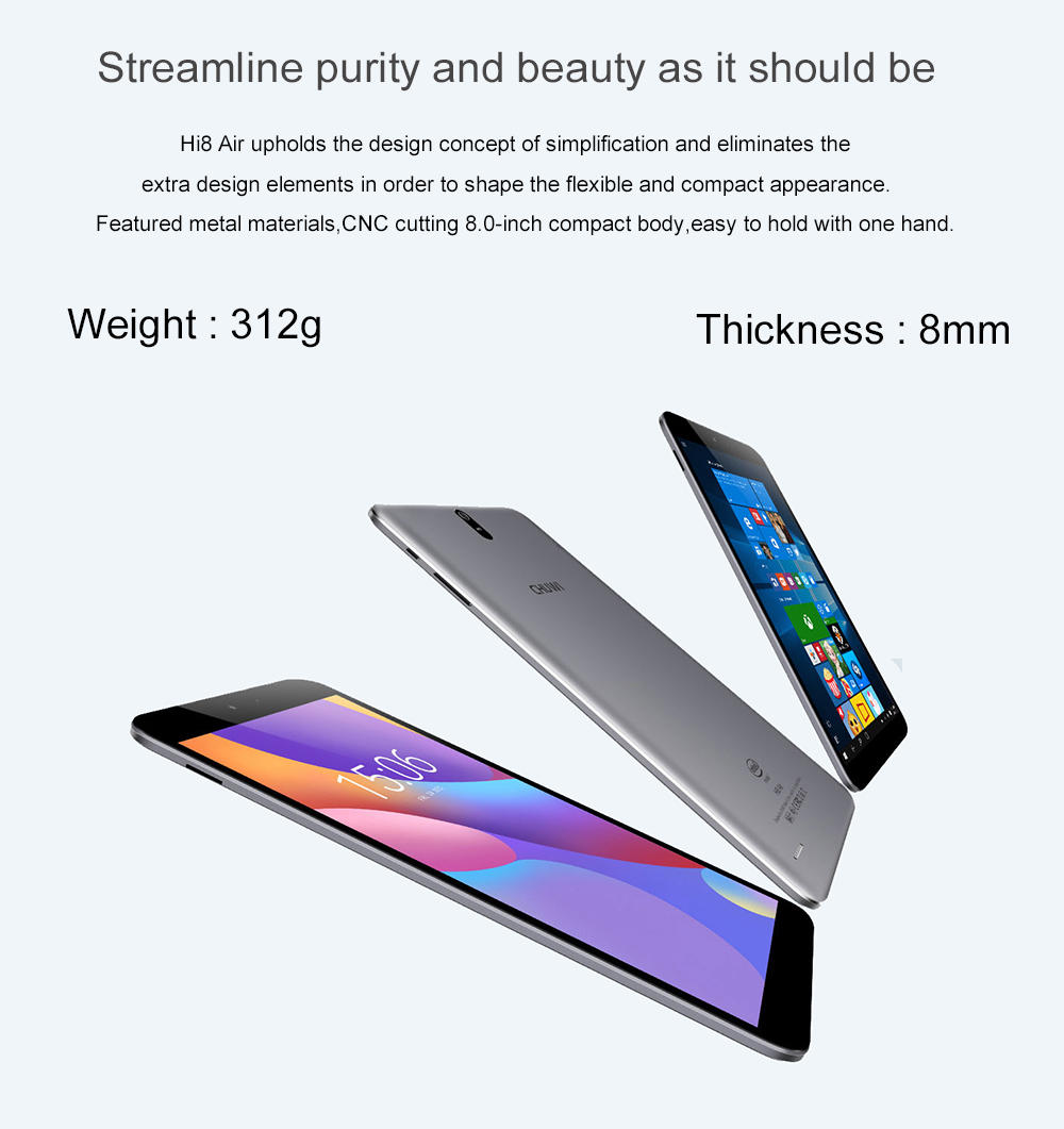 Chuwi Hi8 Air Tablet PC 8 Inch Dual OS Windows 10 + Android 5.1 Intel Cherry Trail x5-Z8350 Quad Core IPS Screen 1920*1200 2GB RAM 32GB ROM - Gray