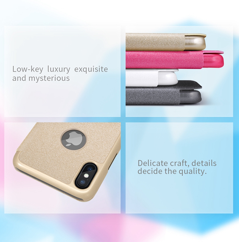 Nillkin Sparkle Series Logo Hole Edition Leather Case Protective Phone Shell For iPhone X - White