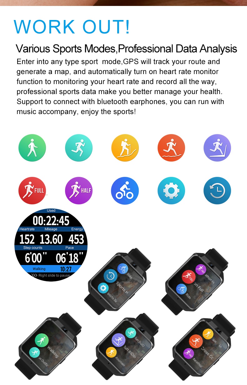 Microwear H5 4G Smartwatch Phone MTK6737 Quad-core 1.1GHz 1GB RAM 8GB ROM GPS WiFi Heart Rate / Sleep Monitor Silver