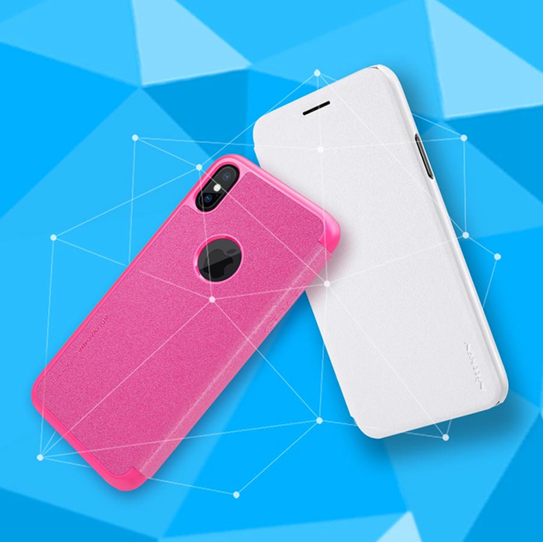 Nillkin Sparkle Series Logo Hole Edition Leather Case Protective Phone Shell For iPhone X - White