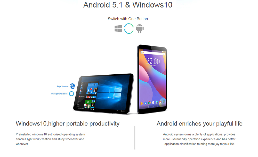 Chuwi Hi8 Air Tablet PC 8 Inch Dual OS Windows 10 + Android 5.1 Intel Cherry Trail x5-Z8350 Quad Core IPS Screen 1920*1200 2GB RAM 32GB ROM - Gray