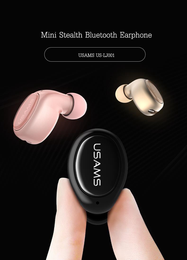 USAMS US-LJ001 Wireless Bluetooth 4.1 Single Mini Invisible Earphone with Mic - Black