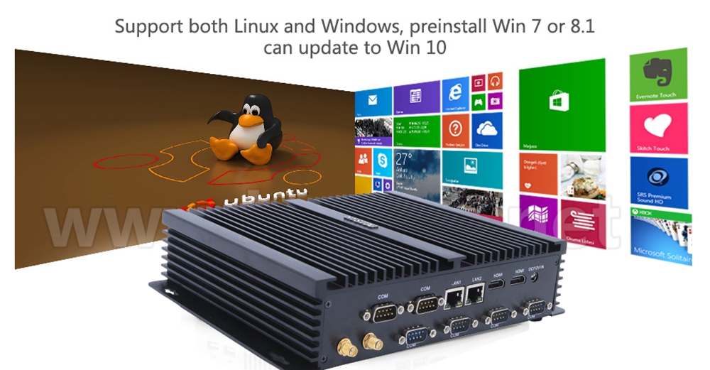 Hystou FMP04B Intel Core i7-5550U 8GB RAM 256GB SSD 4K Fanless Mini PC 2.4G WiFi Bluetooth Dual Gigabit LAN Dual HDMI 4*USB3.0 6*COM SATA