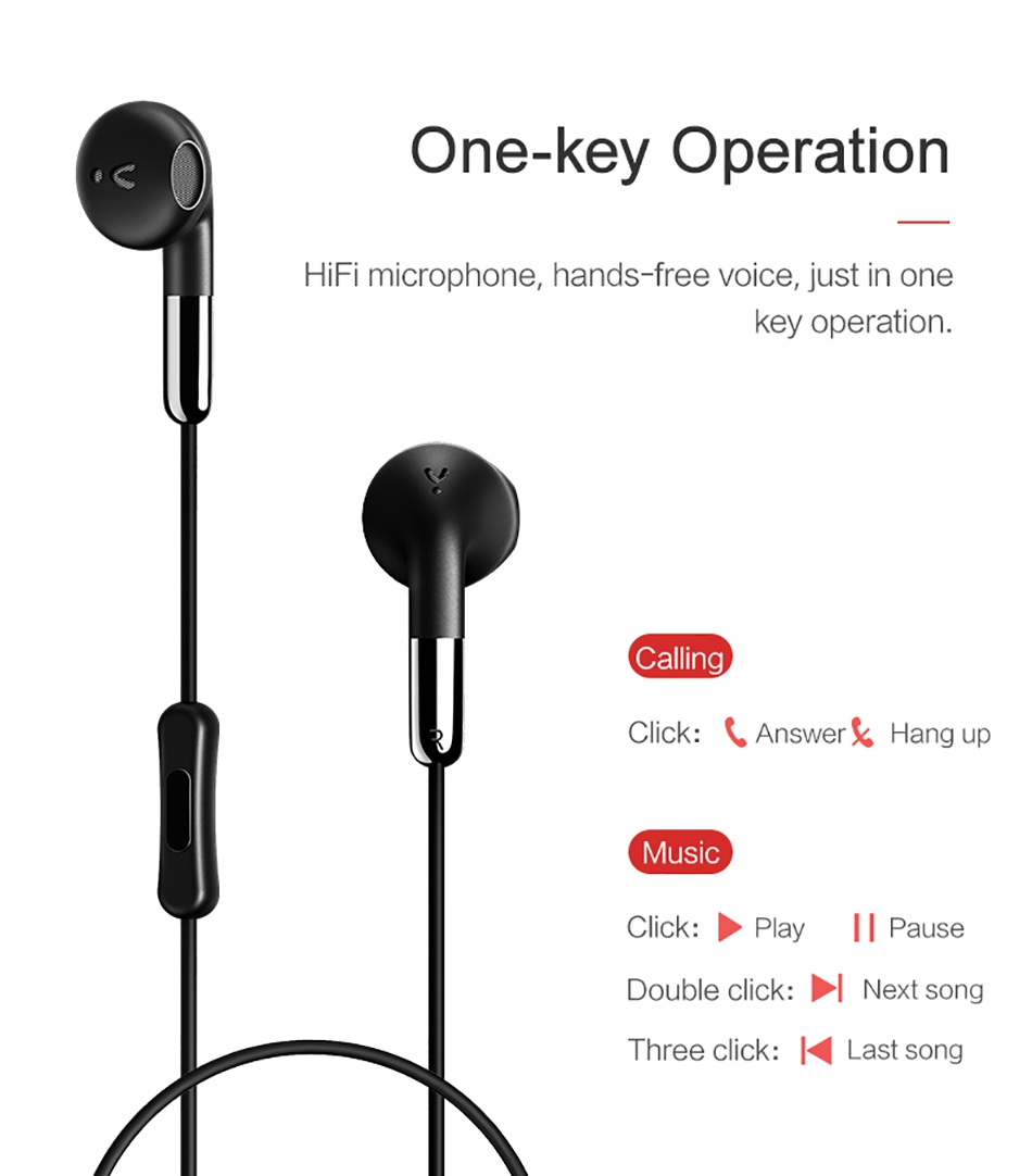 USAMS EP-15 In-Ear Earphone with Mic Wire Control 3.5mm AUX Noise Cancelling - White
